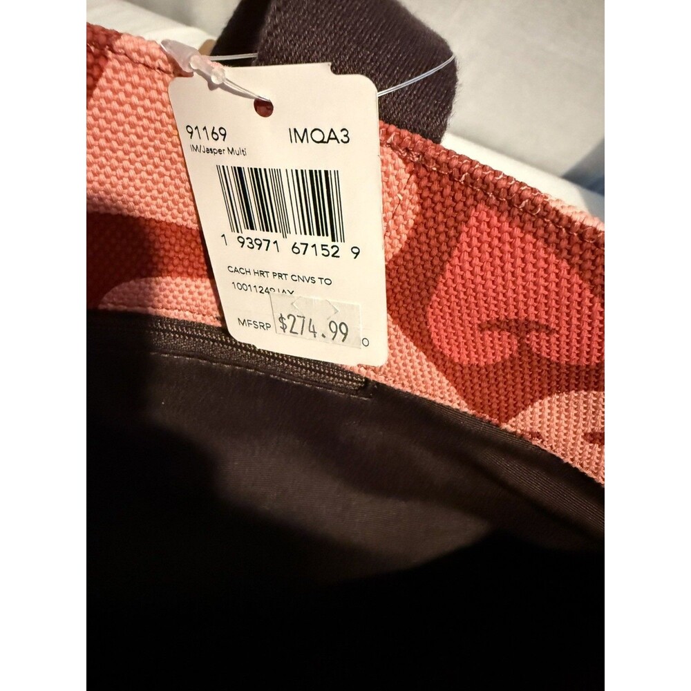 NEW NWT Coach HEARTS Print Canvas Tote Shoulder Bag 91169 Purse Handbag Pink Red - Picture 2 of 3